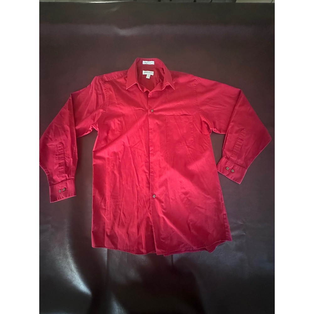 Van Heusen Mens Red Poplin Dress Shirt Regular Fit Medium 15.5 32-33